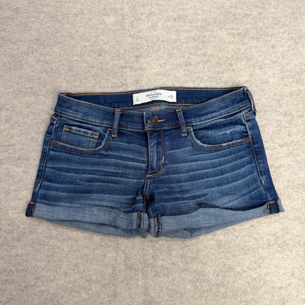 Abercrombie & Fitch Dark Wash Cuffed Denim Shorts Size 2 W26 Low Rise Stretch